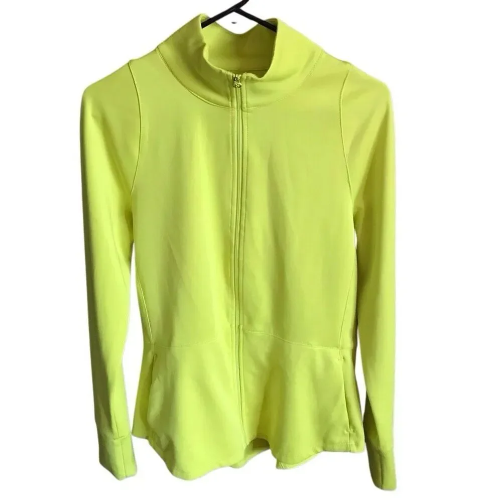 Layer8 womens zip up jacket yellow Size M pockets peplum athletic running yoga